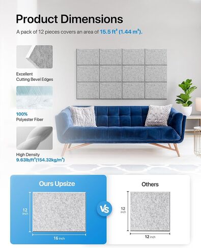 Soundsbay Large Cork Board, 48" x 48" Felt Bulletin Board Self-Adhesive, 12-Pack Picture Board Cork Boards for Walls Home Office Classroom Pin Board in Saudi Arabia