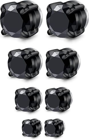 Men's Magnetic Stud Earrings - Non Piercing Stainless Steel Hypoallergenic, Minimalist Round, Silver/Black/Gold Hypoallergenic Fake Earrings for Women in Saudi Arabia