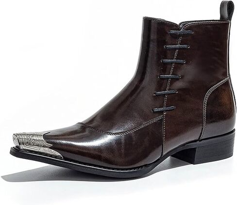 Men's Western Pointed Toe Ankle Boots with Metal Toe Cap Side Zipper Dress Boots in Saudi Arabia