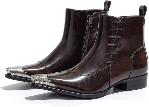 Men's Western Pointed Toe Ankle Boots with Metal Toe Cap Side Zipper Dress Boots in Saudi Arabia