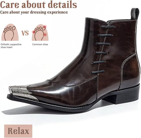 Men's Western Pointed Toe Ankle Boots with Metal Toe Cap Side Zipper Dress Boots in Saudi Arabia