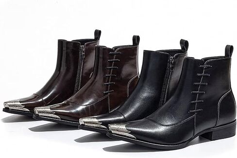 Men's Western Pointed Toe Ankle Boots with Metal Toe Cap Side Zipper Dress Boots in Saudi Arabia