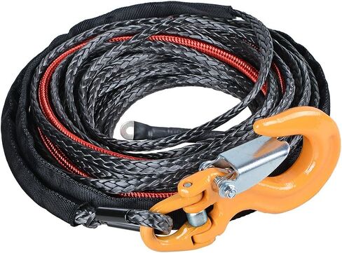 50ft x 1/4 inch Black 6400 LBs Synthetic Winch Rope 40 inch Heat Guard with Yellow Half-Linked Hook ATV UTV Car in Saudi Arabia