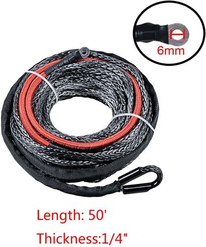 50ft x 1/4 inch Black 6400 LBs Synthetic Winch Rope 40 inch Heat Guard with Yellow Half-Linked Hook ATV UTV Car in Saudi Arabia