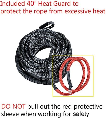 50ft x 1/4 inch Black 6400 LBs Synthetic Winch Rope 40 inch Heat Guard with Yellow Half-Linked Hook ATV UTV Car in Saudi Arabia