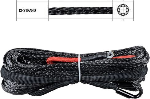 50ft x 1/4 inch Black 6400 LBs Synthetic Winch Rope 40 inch Heat Guard with Yellow Half-Linked Hook ATV UTV Car in Saudi Arabia