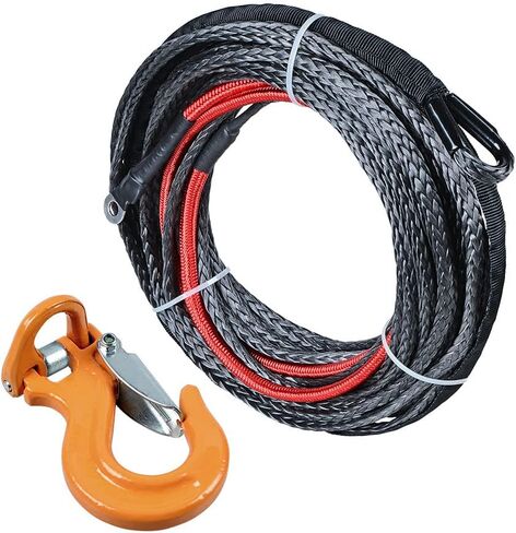 50ft x 1/4 inch Black 6400 LBs Synthetic Winch Rope 40 inch Heat Guard with Yellow Half-Linked Hook ATV UTV Car in Saudi Arabia