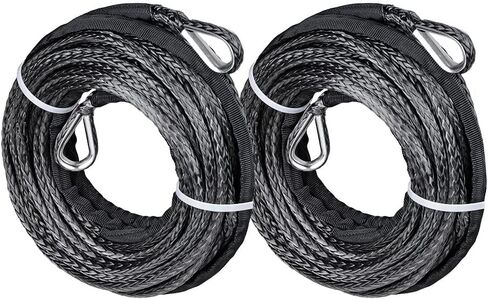 2pcs Black 50 feet 1/4 inch Synthetic Winch Rope Extension with Protective Sheath Steel Thimbles in Saudi Arabia