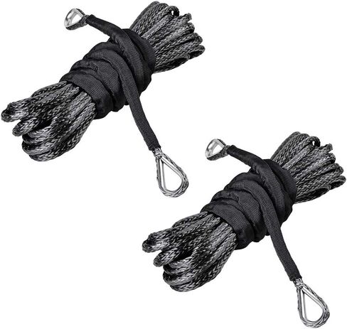 2pcs Black 50 feet 1/4 inch Synthetic Winch Rope Extension with Protective Sheath Steel Thimbles in Saudi Arabia