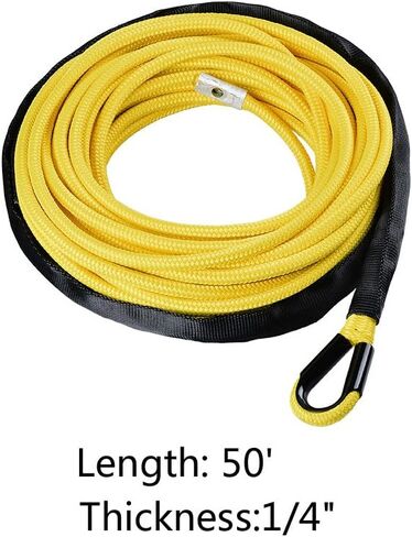 50ft 1/4 inch Yellow 12 Strand Strong Synthetic Winch Rope Line 7000lbs and Rubber Winch Rope Stopper Kit for ATV UTV SUV Car Truck in Saudi Arabia