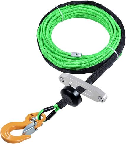50 feet x 1/4 inch Green Rock All Heat Guard Synthetic Winch Rope with Silver Hawse Fairlead and Rubber Stopper with Yellow Half-Linked Hook in Saudi Arabia