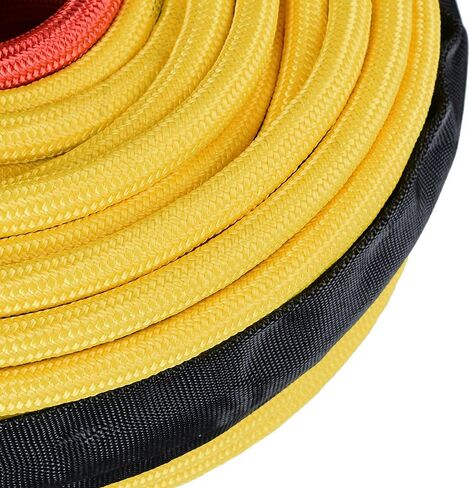 Yellow 95ft x 3/8" Synthetic Winch Rope 22000lbs w/Heat Rock Guard + 10" Mount Silver Black Hawse Fairlead for Car Truck 4x4 ATV UTV Boat Ramsey KFI in Saudi Arabia