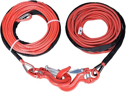 50 feet x 1/4 inch 7000LBS Synthetic Winch Rope and Extension with 2X Grade 80 Safety Latch Clevis Hook 17000LBS ATV UTV KFI Truck (Red) in Saudi Arabia