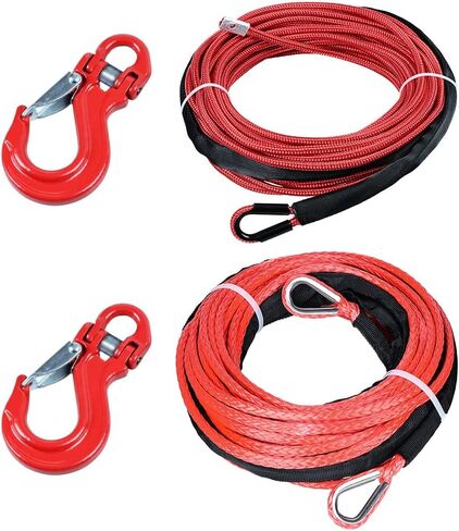 50 feet x 1/4 inch 7000LBS Synthetic Winch Rope and Extension with 2X Grade 80 Safety Latch Clevis Hook 17000LBS ATV UTV KFI Truck (Red) in Saudi Arabia