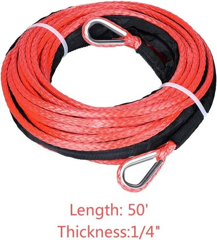 50 feet x 1/4 inch 7000LBS Synthetic Winch Rope and Extension with 2X Grade 80 Safety Latch Clevis Hook 17000LBS ATV UTV KFI Truck (Red) in Saudi Arabia