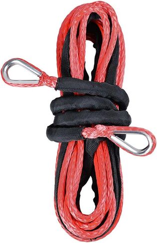 50 feet x 1/4 inch 7000LBS Synthetic Winch Rope and Extension with 2X Grade 80 Safety Latch Clevis Hook 17000LBS ATV UTV KFI Truck (Red) in Saudi Arabia