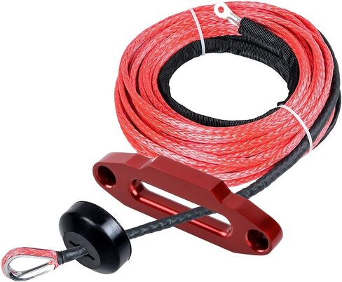 Set Red 50ft x 1/4 inch Strong Durable Synthetic Winch Rope Line 6400LBS with Rubber Stopper and 4 4/5 inch CNC Aluminum Hawse Fairlead for Recovery UTV ATV in Saudi Arabia