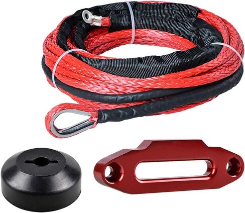 Set Red 50ft x 1/4 inch Strong Durable Synthetic Winch Rope Line 6400LBS with Rubber Stopper and 4 4/5 inch CNC Aluminum Hawse Fairlead for Recovery UTV ATV in Saudi Arabia