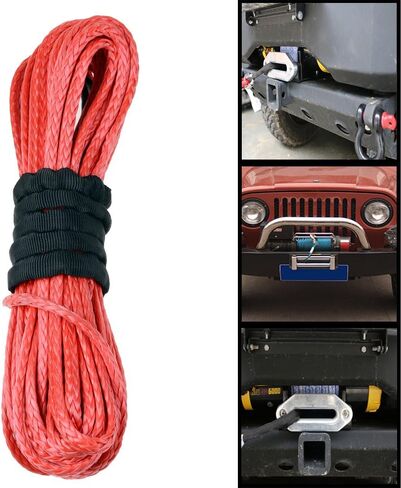 Set Red 50ft x 1/4 inch Strong Durable Synthetic Winch Rope Line 6400LBS with Rubber Stopper and 4 4/5 inch CNC Aluminum Hawse Fairlead for Recovery UTV ATV in Saudi Arabia