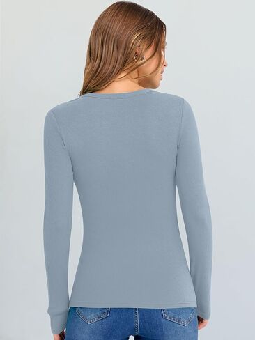 ANRABESS Long Sleeve Shirts for Women V Neck Ribbed Knit Fitted Fall Basic Tshirts Going Out Tops 2025 Casual Trendy Clothes in Saudi Arabia