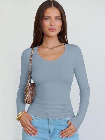 ANRABESS Long Sleeve Shirts for Women V Neck Ribbed Knit Fitted Fall Basic Tshirts Going Out Tops 2025 Casual Trendy Clothes in Saudi Arabia