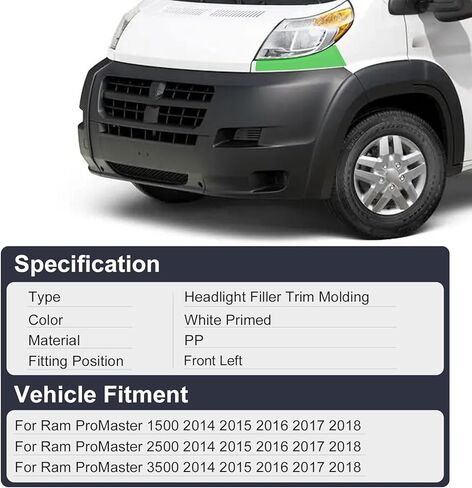 Headlight Filler Trim Molding Headlamp Bezel Right Passenger Side Compatible with RAM Promaster 1500 2500 3500 3.0L 3.6L 2014 2015 2016 2017 2018 1ZT59ZZZAA in Kuwait