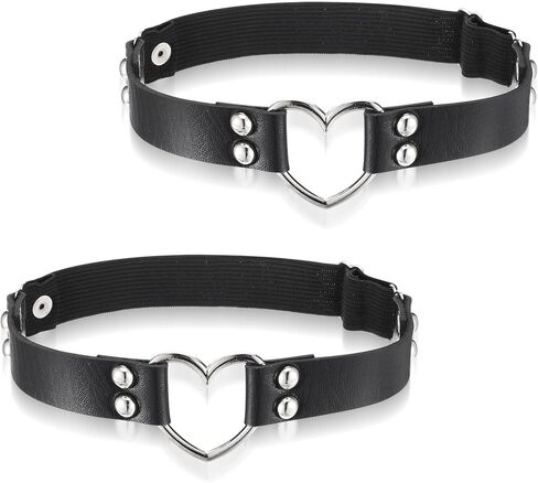 2Pcs Leather Heart Garter Adjustable Punk Rock Leather Thigh Garter Belt Adjustable Leg Ring for Women, Black in Kuwait