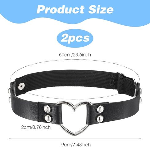 2Pcs Leather Heart Garter Adjustable Punk Rock Leather Thigh Garter Belt Adjustable Leg Ring for Women, Black in Kuwait