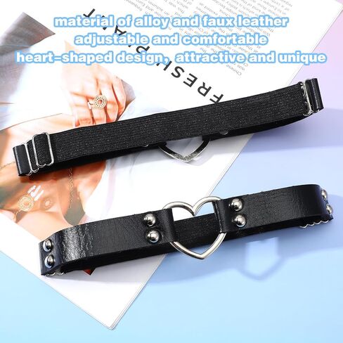 2Pcs Leather Heart Garter Adjustable Punk Rock Leather Thigh Garter Belt Adjustable Leg Ring for Women, Black in Kuwait