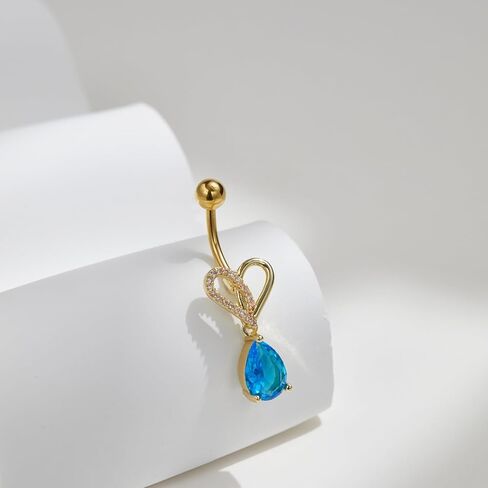Gold Belly Button Rings for Women, 5PCS Dangle Belly Rings Set with Heart, Moon, Butterfly, Zircon Charms, Stainless Steel Belly Piercing Jewelry in Saudi Arabia