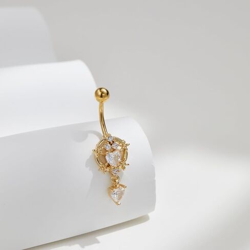 Gold Belly Button Rings for Women, 5PCS Dangle Belly Rings Set with Heart, Moon, Butterfly, Zircon Charms, Stainless Steel Belly Piercing Jewelry in Saudi Arabia