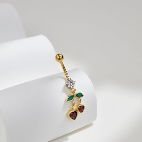 Gold Belly Button Rings for Women, 5PCS Dangle Belly Rings Set with Heart, Moon, Butterfly, Zircon Charms, Stainless Steel Belly Piercing Jewelry in Saudi Arabia