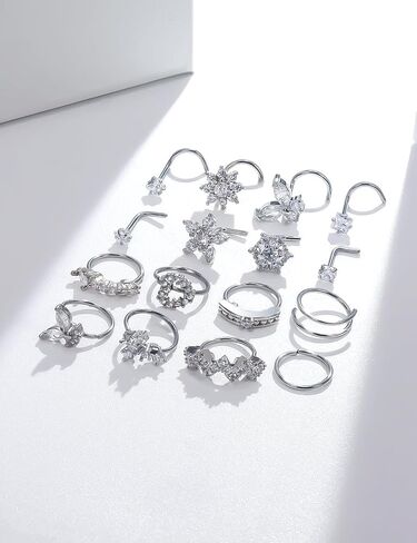 20G Nose Rings Hoops Piercing Jewelry for Women 316L Stainless Surgical Steel L Shaped Corkscrew Diamond CZ Nose Rings Studs Nostril Piercing Jewelry for Women Men Silver Gold Hypoallergenic in Saudi Arabia