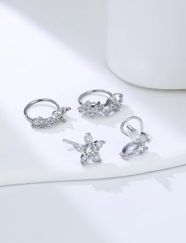 20G Nose Rings Hoops Piercing Jewelry for Women 316L Stainless Surgical Steel L Shaped Corkscrew Diamond CZ Nose Rings Studs Nostril Piercing Jewelry for Women Men Silver Gold Hypoallergenic in Saudi Arabia