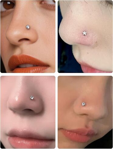 20G Nose Rings Hoops Piercing Jewelry for Women 316L Stainless Surgical Steel L Shaped Corkscrew Diamond CZ Nose Rings Studs Nostril Piercing Jewelry for Women Men Silver Gold Hypoallergenic in Saudi Arabia