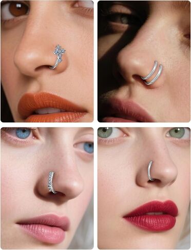 20G Nose Rings Hoops Piercing Jewelry for Women 316L Stainless Surgical Steel L Shaped Corkscrew Diamond CZ Nose Rings Studs Nostril Piercing Jewelry for Women Men Silver Gold Hypoallergenic in Saudi Arabia