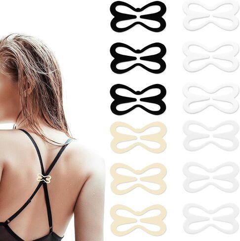12pcs Bra Strap Clips for Racerback, Anti-Slip Cross Back Buckles Adjustable Bra Starp Holders for Concealing Straps and Cleavage Control (Black, Beige, White, Clear) in Saudi Arabia