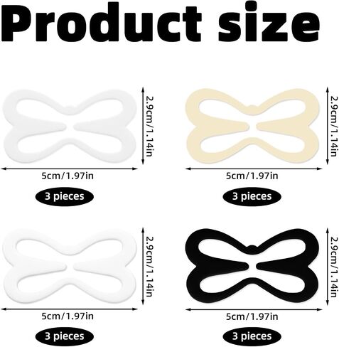 12pcs Bra Strap Clips for Racerback, Anti-Slip Cross Back Buckles Adjustable Bra Starp Holders for Concealing Straps and Cleavage Control (Black, Beige, White, Clear) in Saudi Arabia