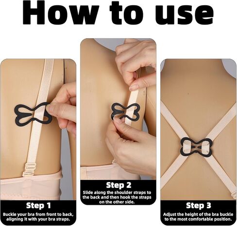 12pcs Bra Strap Clips for Racerback, Anti-Slip Cross Back Buckles Adjustable Bra Starp Holders for Concealing Straps and Cleavage Control (Black, Beige, White, Clear) in Saudi Arabia