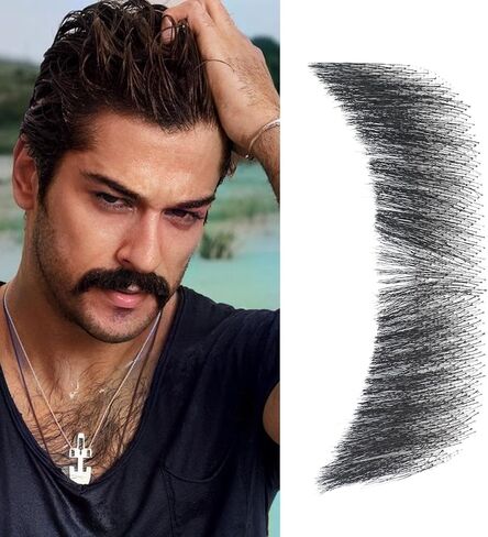 Fake Beard Human Hair Realistic Fake Mustache for Men, Full Hand-tied Invisible Lace Fake Facial Hair Natural Black Reusable Fake Goatee Costume Beard for Halloween Cosplay Party Drama in Saudi Arabia
