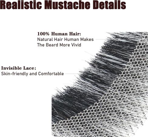 Fake Beard Human Hair Realistic Fake Mustache for Men, Full Hand-tied Invisible Lace Fake Facial Hair Natural Black Reusable Fake Goatee Costume Beard for Halloween Cosplay Party Drama in Saudi Arabia