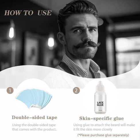 Fake Beard Human Hair Realistic Fake Mustache for Men, Full Hand-tied Invisible Lace Fake Facial Hair Natural Black Reusable Fake Goatee Costume Beard for Halloween Cosplay Party Drama in Saudi Arabia