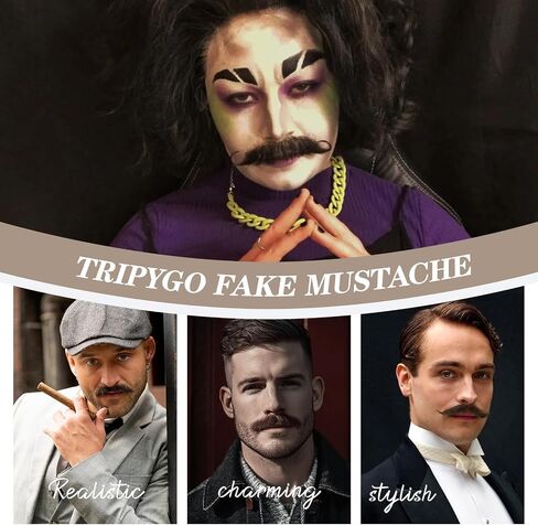 Fake Beard Human Hair Realistic Fake Mustache for Men, Full Hand-tied Invisible Lace Fake Facial Hair Natural Black Reusable Fake Goatee Costume Beard for Halloween Cosplay Party Drama in Saudi Arabia