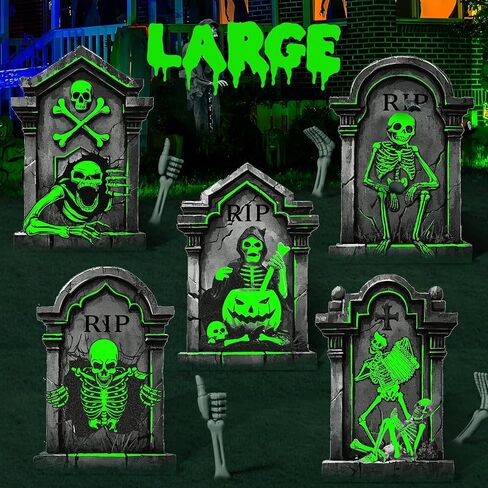 25.2in Halloween Tombstones Outdoor Decor Glow in The Dark - 5PCS Tombstones for Graves Halloween Gravestones Decorations, Spooky Halloweens Decorations Yard Signs for Graveyard Haunted House in Saudi Arabia