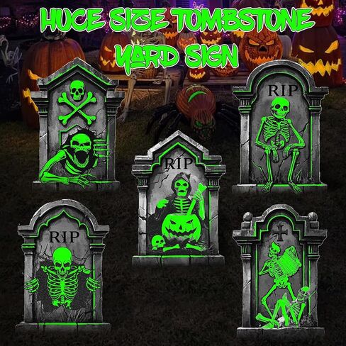 25.2in Halloween Tombstones Outdoor Decor Glow in The Dark - 5PCS Tombstones for Graves Halloween Gravestones Decorations, Spooky Halloweens Decorations Yard Signs for Graveyard Haunted House in Saudi Arabia