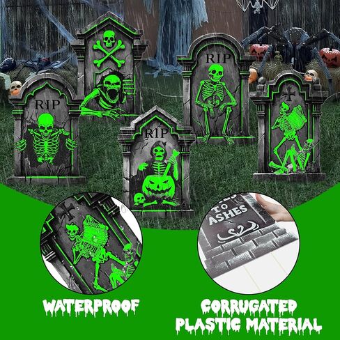 25.2in Halloween Tombstones Outdoor Decor Glow in The Dark - 5PCS Tombstones for Graves Halloween Gravestones Decorations, Spooky Halloweens Decorations Yard Signs for Graveyard Haunted House in Saudi Arabia