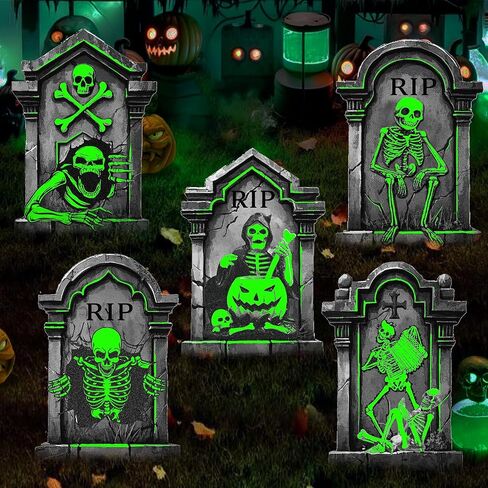 25.2in Halloween Tombstones Outdoor Decor Glow in The Dark - 5PCS Tombstones for Graves Halloween Gravestones Decorations, Spooky Halloweens Decorations Yard Signs for Graveyard Haunted House in Saudi Arabia