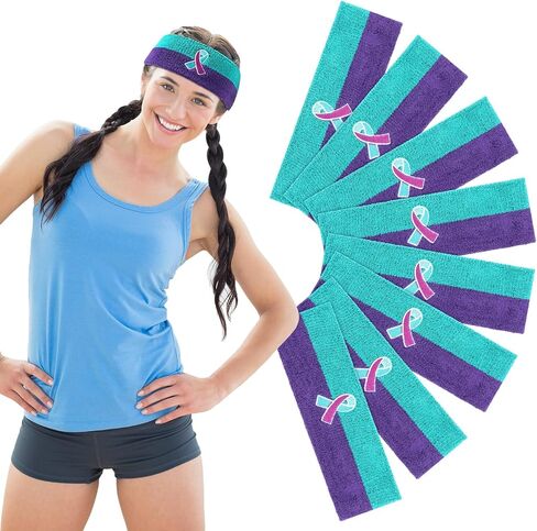 8 Pcs Suicide Awareness Headbands Teal and Purple Ribbon Prevention Awareness Headbands for Women Men Mental Health Inspirational Favors World Suicide Prevention Day Charity Sports Supplies in Saudi Arabia