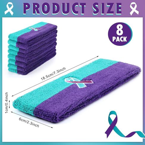 8 Pcs Suicide Awareness Headbands Teal and Purple Ribbon Prevention Awareness Headbands for Women Men Mental Health Inspirational Favors World Suicide Prevention Day Charity Sports Supplies in Saudi Arabia