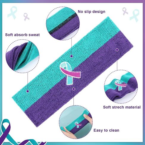 8 Pcs Suicide Awareness Headbands Teal and Purple Ribbon Prevention Awareness Headbands for Women Men Mental Health Inspirational Favors World Suicide Prevention Day Charity Sports Supplies in Saudi Arabia